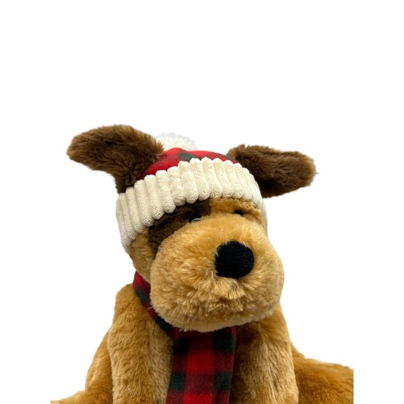 Hugfun Christmas Brown Puppy Dog Winter Plaid Hat Scarf 12" Plush Stuffed Animal - Picture 4 of 10